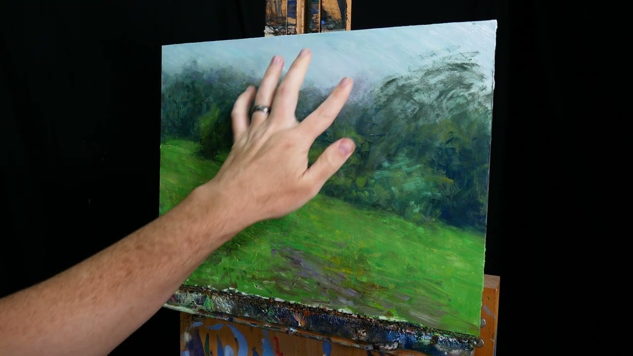 Painting "Misty, Green Landscape" in Oils (Timelapse)