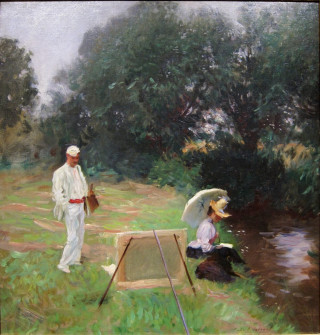 John Singer Sargent, Dennis Miller Bunker Painting at Calcot, 1888