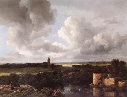 Jacob van Ruisdael, A Landscape with a Ruined Castle and a Church, 1665