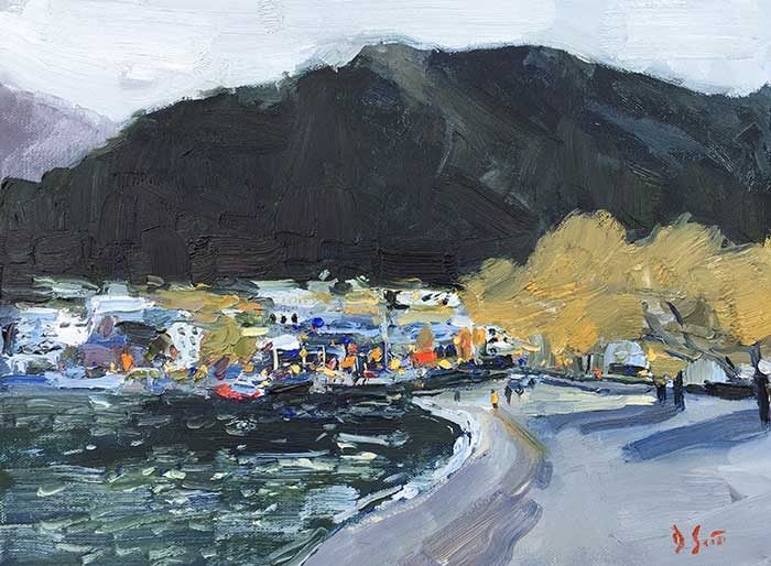 7. Queenstown From The Shore, Oil, 12x16 Inches, 2017