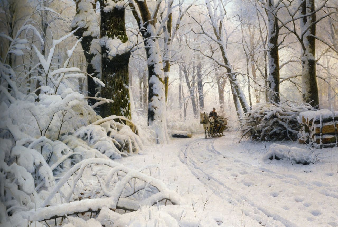 Peter Mork Monsted, Woods In The Snow | Landscape Painting