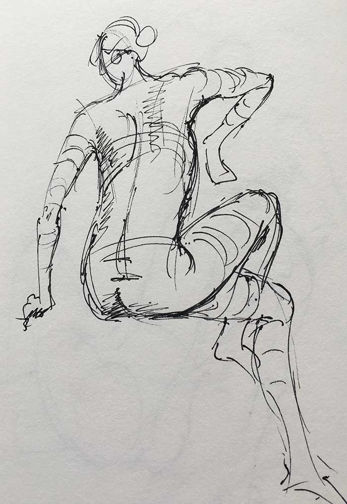 Gesture Drawing - Female 5 Minute Pose - Pen And Ink