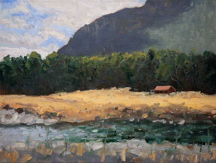 New Zealand, Red House, Oil, 12x16 Inches