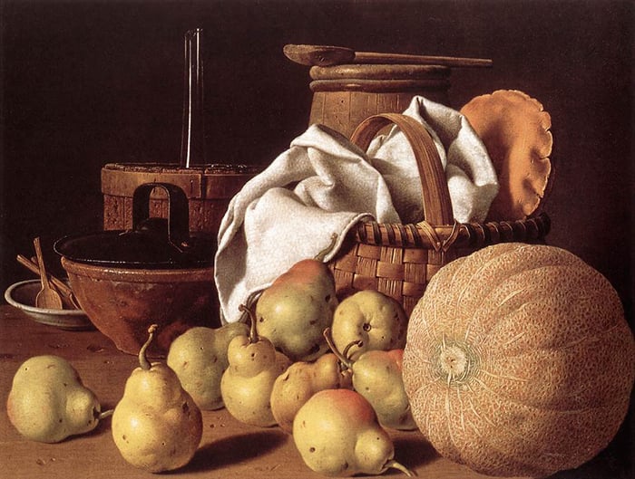 Luis Meléndez , Still Life with Melon and Pears, circa 1770