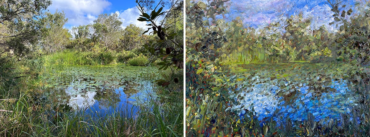 Dan Scott, Fraser Island, Analogous Colors, 2024, Side-by-Side With Reference Photo