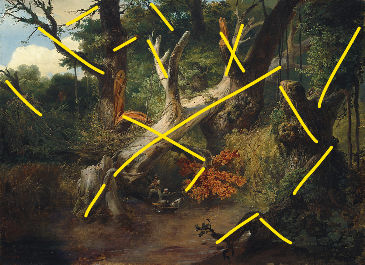 Horace Vernet, Hunting in the Pontine Marshes, 1833, Diagonals