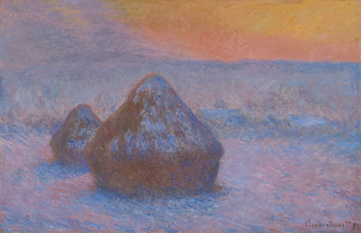 Claude Monet, Stacks of Wheat, Sunset, Snow Effect, c.1890