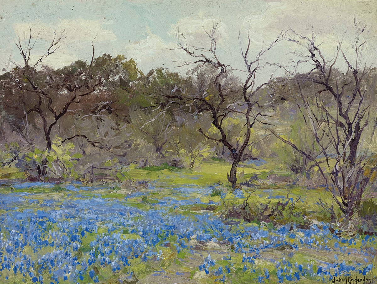 Julian Onderdonk, Early Spring, Bluebonnets and Mesquite, 1919